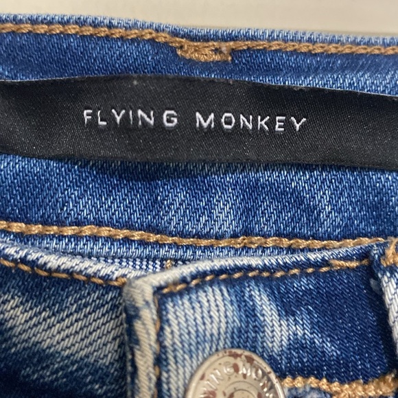 Flying Monkey High Rise Blue Jeans women 22 Distressed festival Y2K boho retro - Picture 9 of 15
